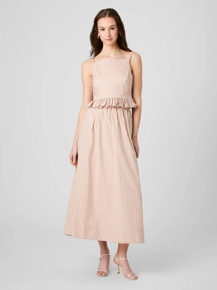 LILAH STRETCH COTTON GINGHAM TOP