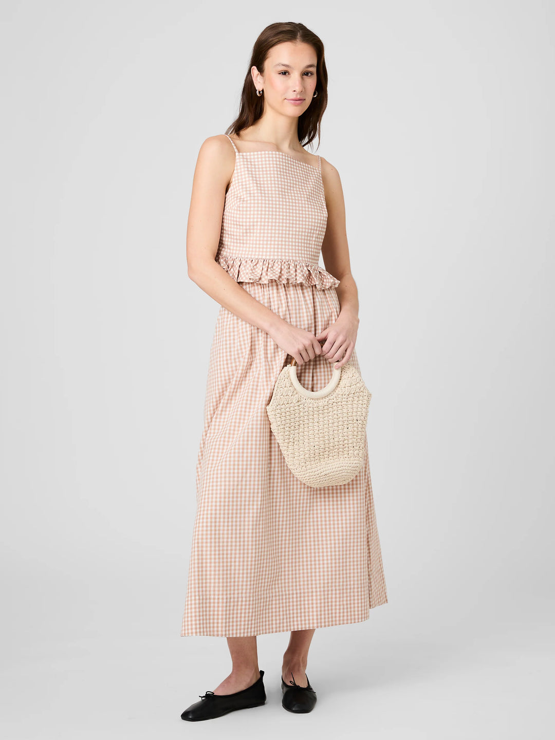 LILAH STRETCH COTTON GINGHAM TOP