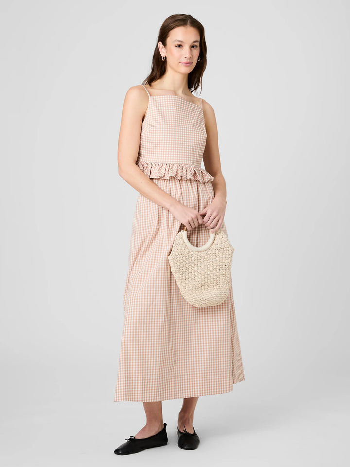 LILAH STRETCH COTTON GINGHAM TOP