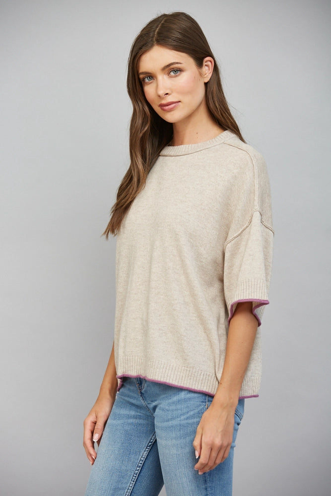 SHORT SLEEVE CASHMERE BLEND SWEATER