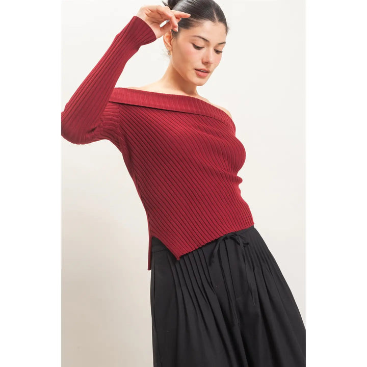 RIBBED OFF-SHOULDER SWEATER