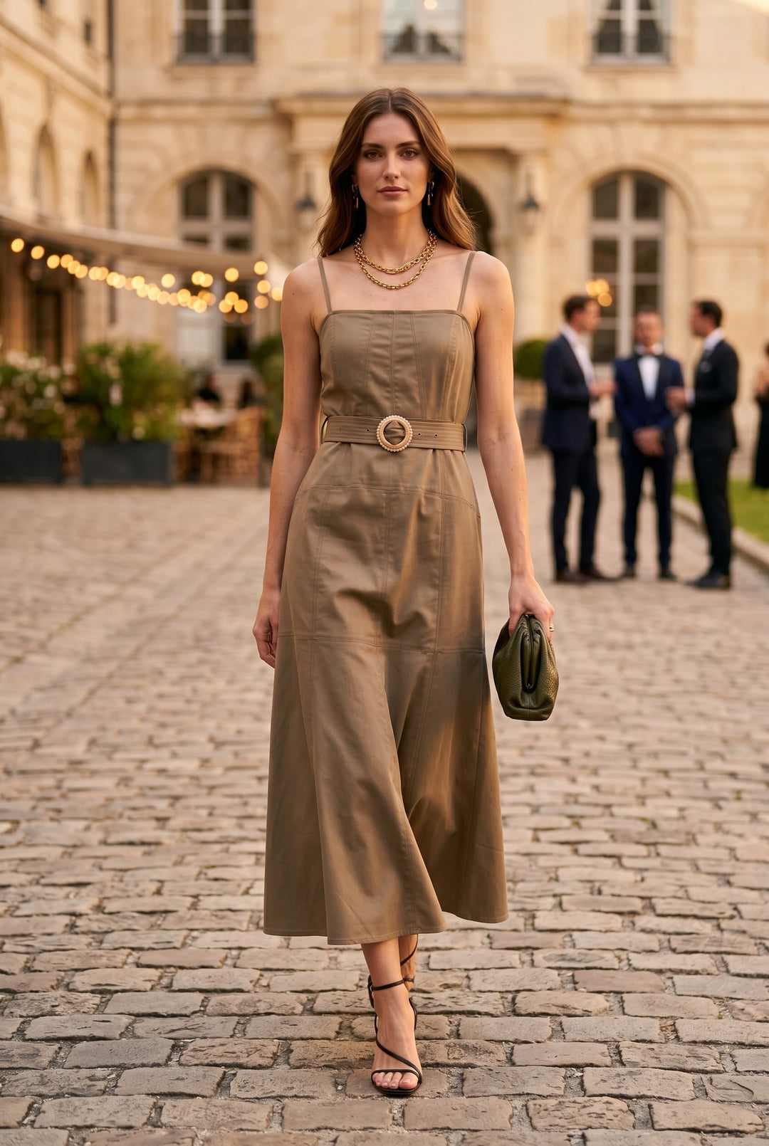 BELTED PANEL MIDI DRESS