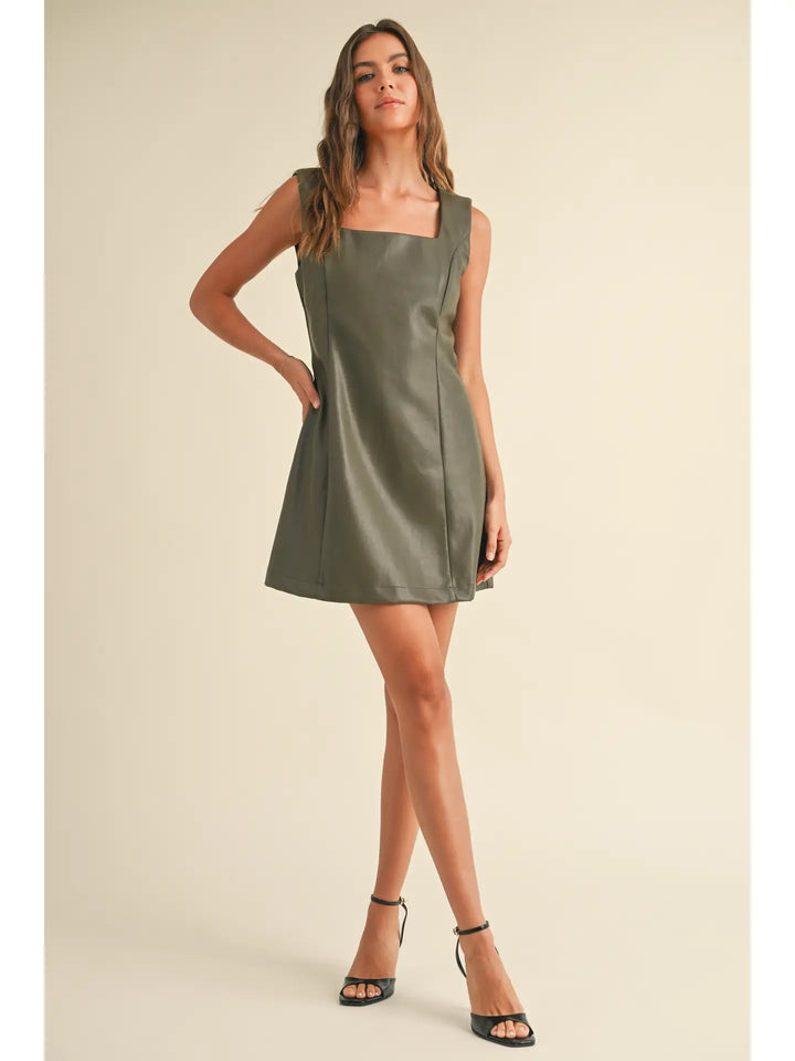 SQUARE NECK PU DRESS