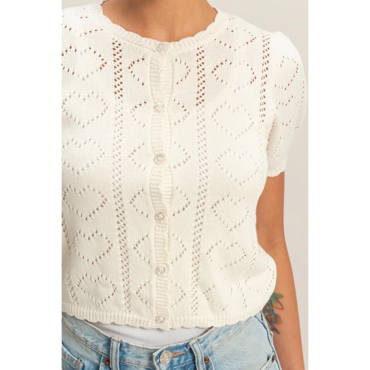 KNIT PUFF SLEEVE BUTTON UP CARDIGAN