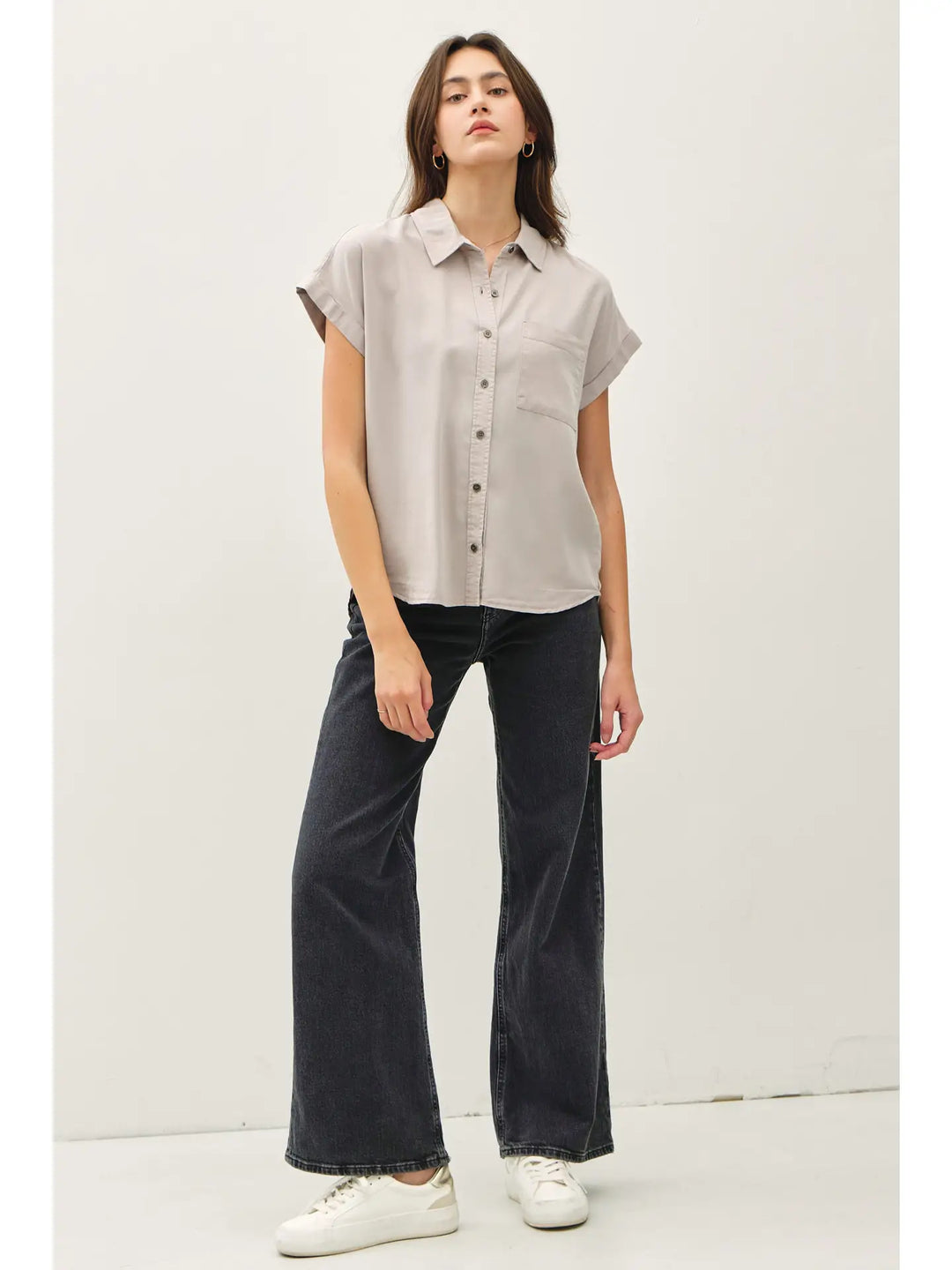 TENCEL DOLMAN SLEEVE BUTTON DOWN SHIRT