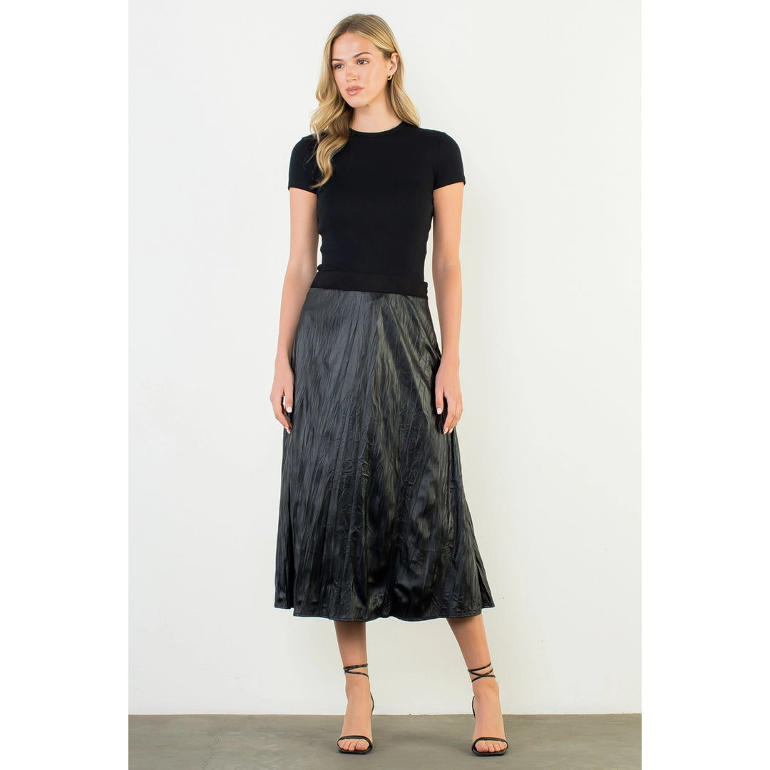 CRINKLED LEATHER MIDI SKIRT
