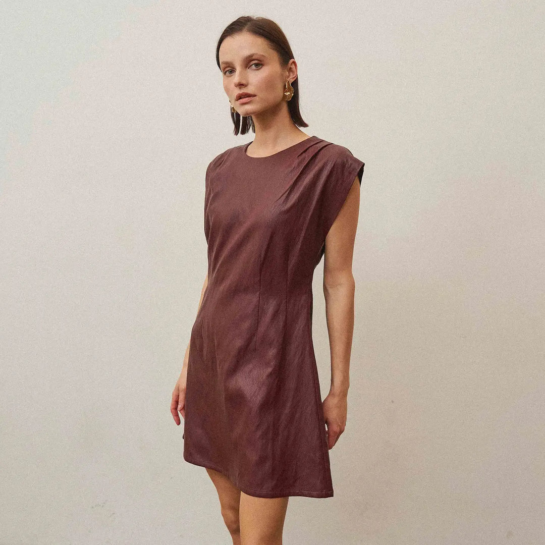 FIT &amp; FLARE VEGAN LEATHER DRESS