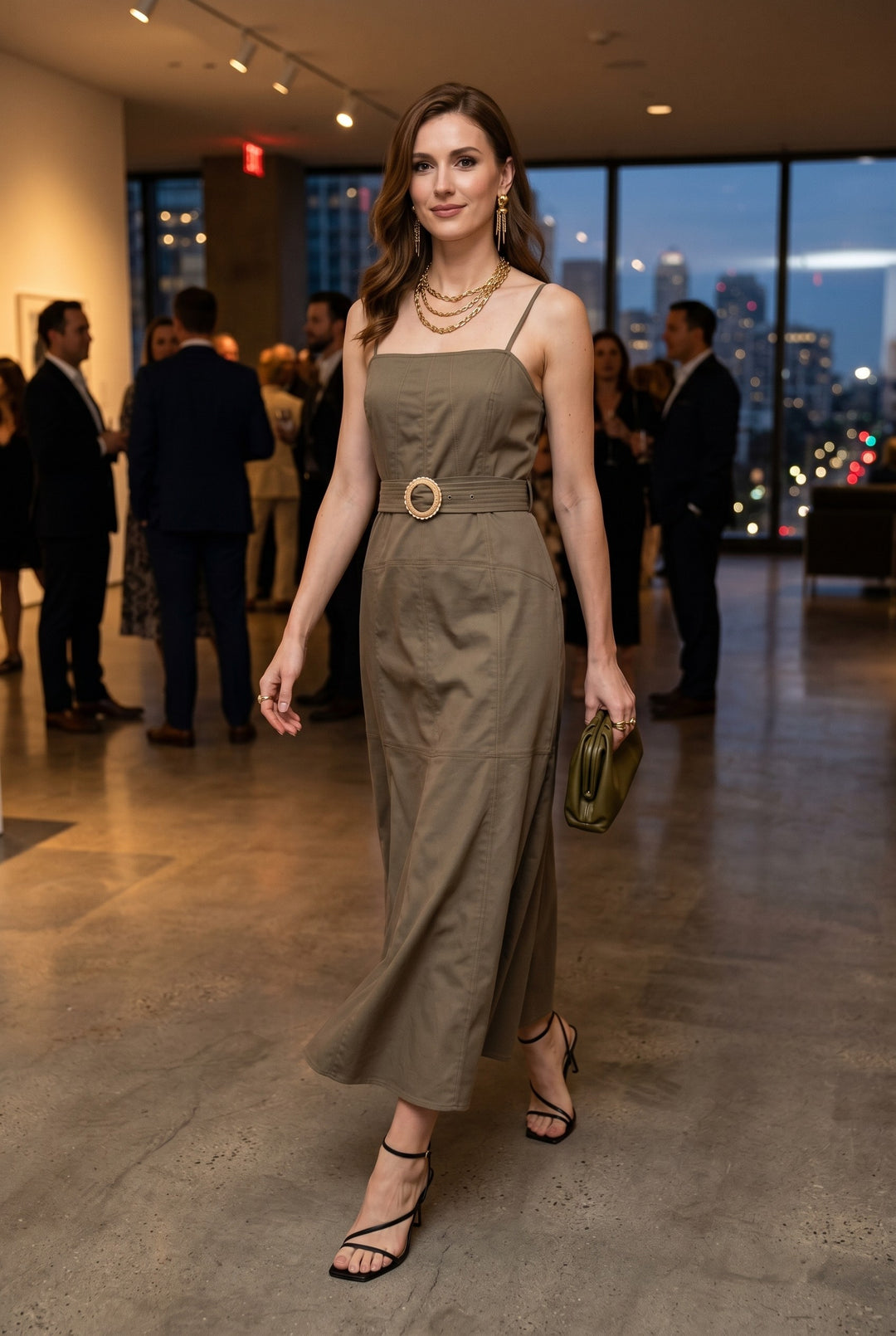 BELTED PANEL MIDI DRESS