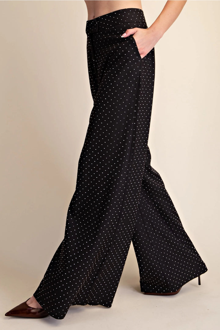 RHINESTONES WIDE LEG FLOWY PANTS