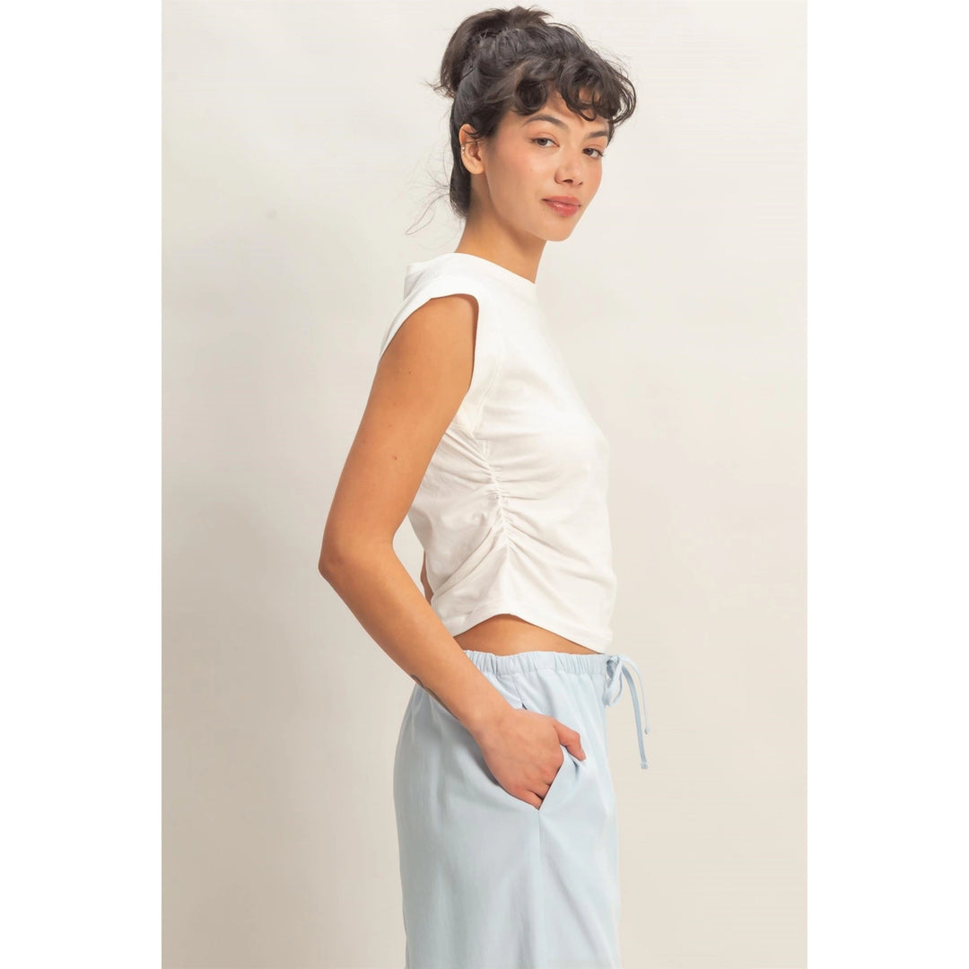 RUCHED WAIST SLEEVELESS COTTON TOP