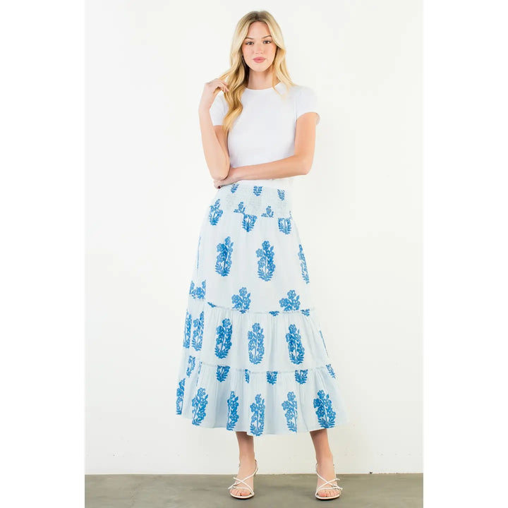 SMOCKED WAIST FLORAL PATTERN SKIRT