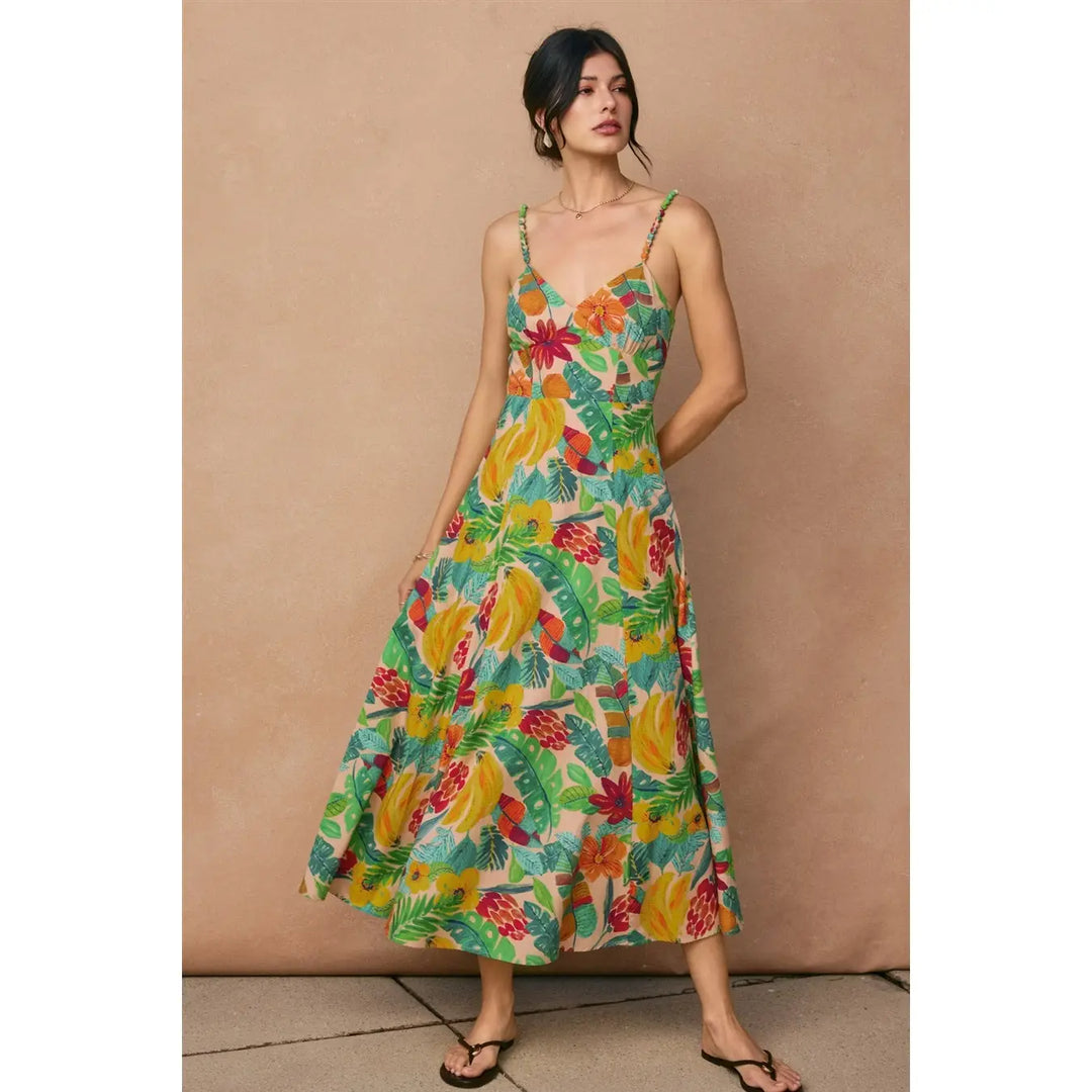 OCEAN ORCHARD BEAD DETAIL MIDI DRESS