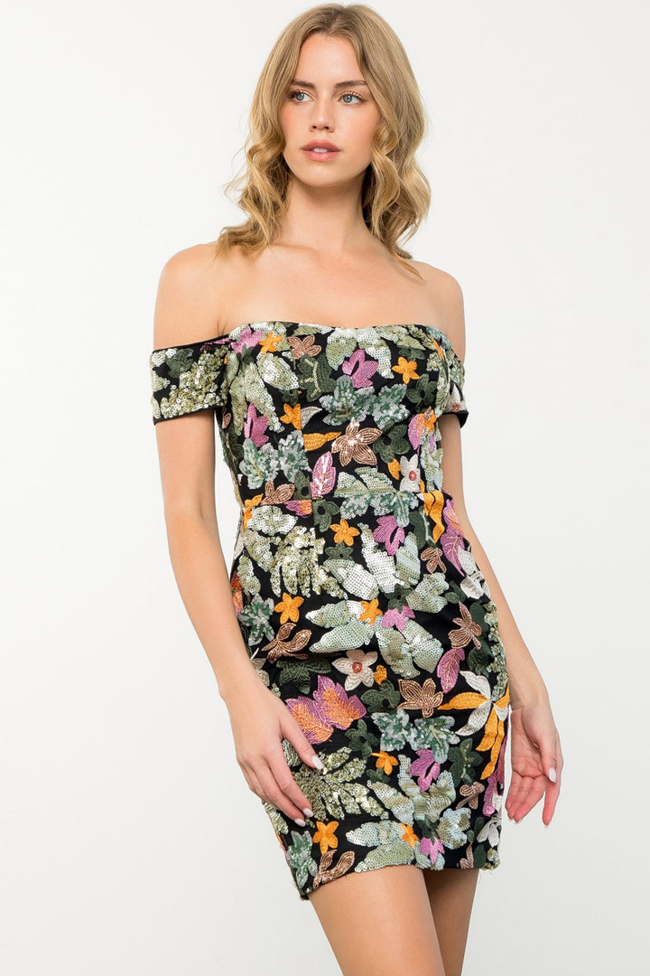 EMBROIDERED FLORAL SEQUIN DRESS