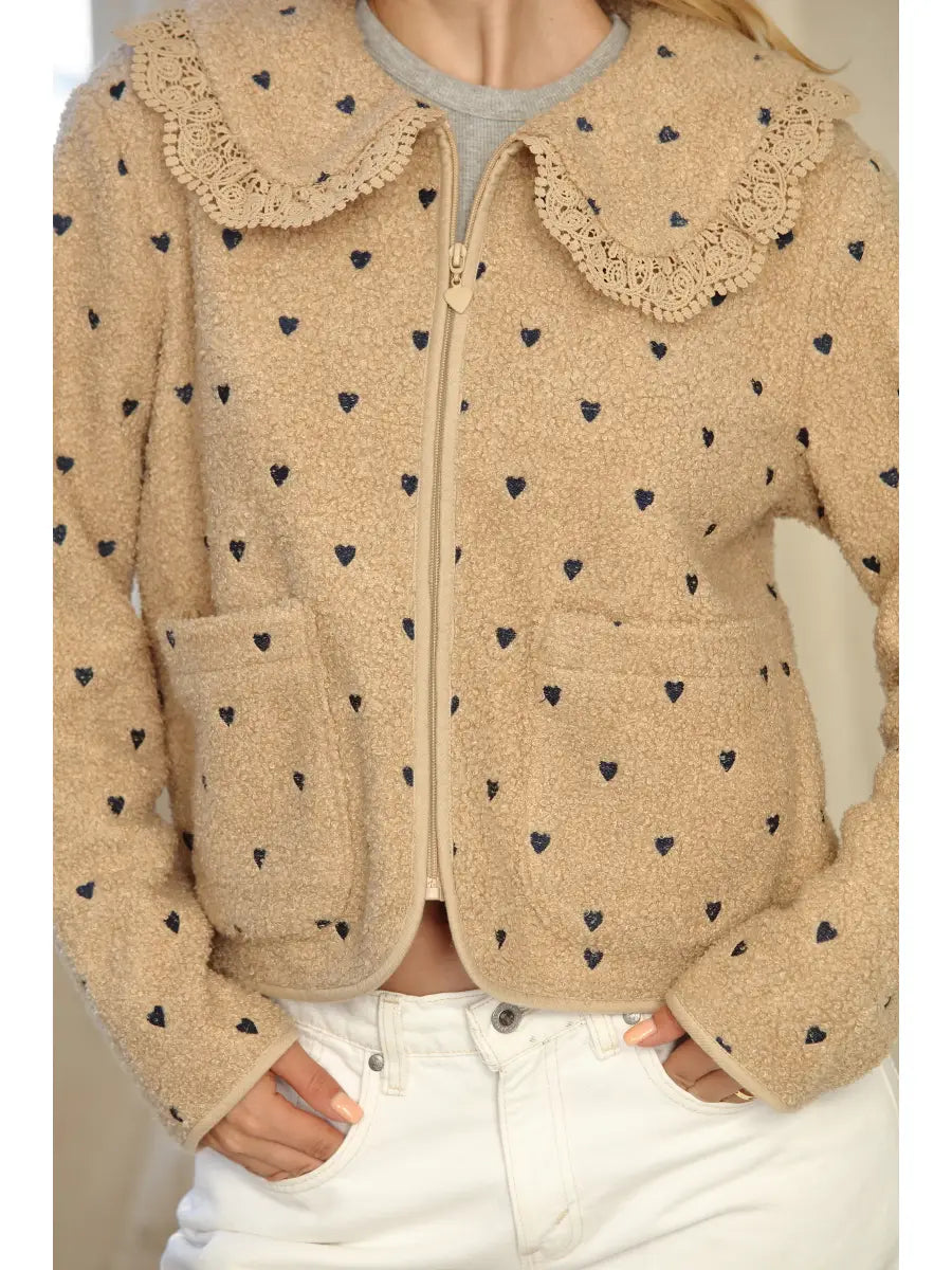SHERPA WITH HEART EMBROIDERY JACKET