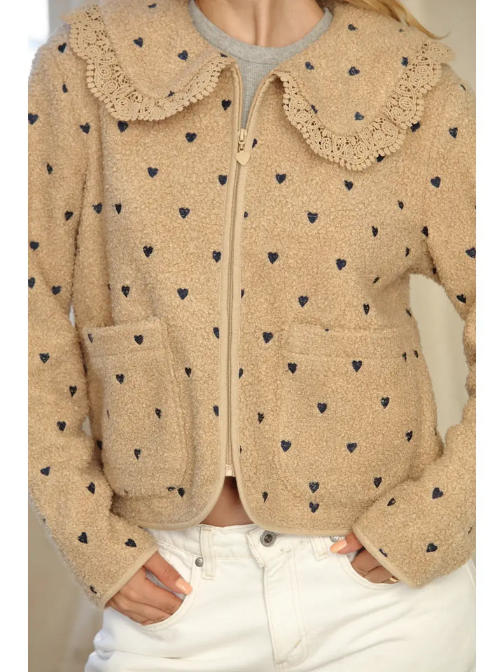 SHERPA WITH HEART EMBROIDERY JACKET