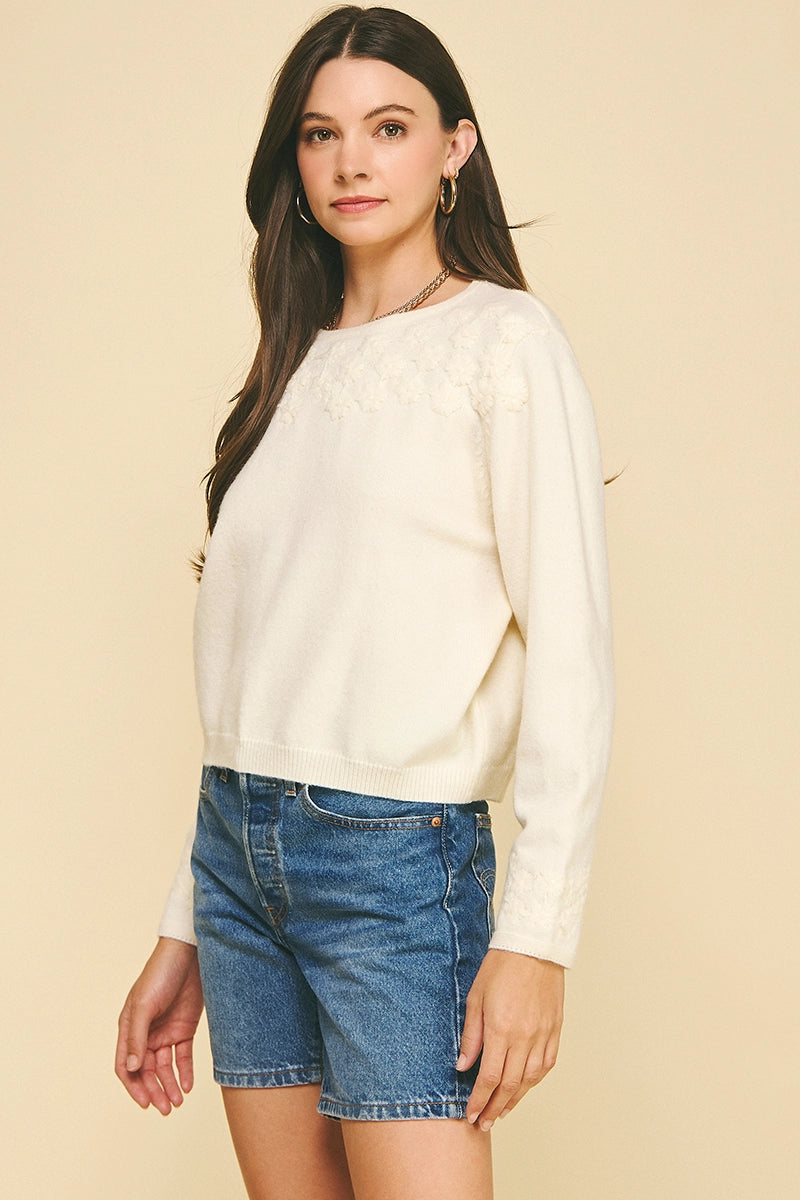 FLORAL EMBROIDERED KNIT SWEATER