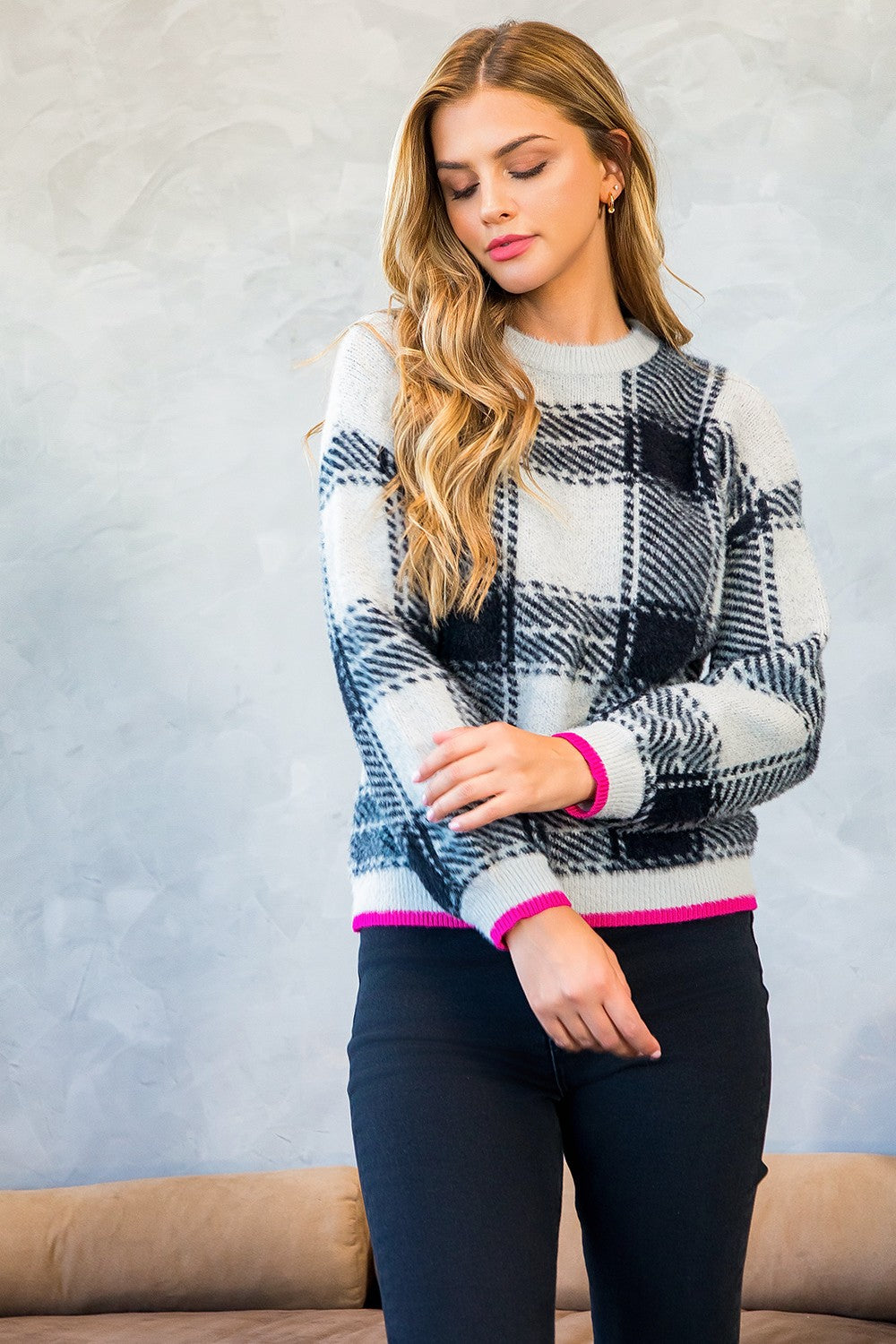 MOHAIR PLAID SWEATER