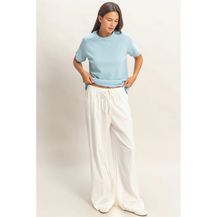 PINSTRIPED JACQUARD DRAWSTRING PANTS