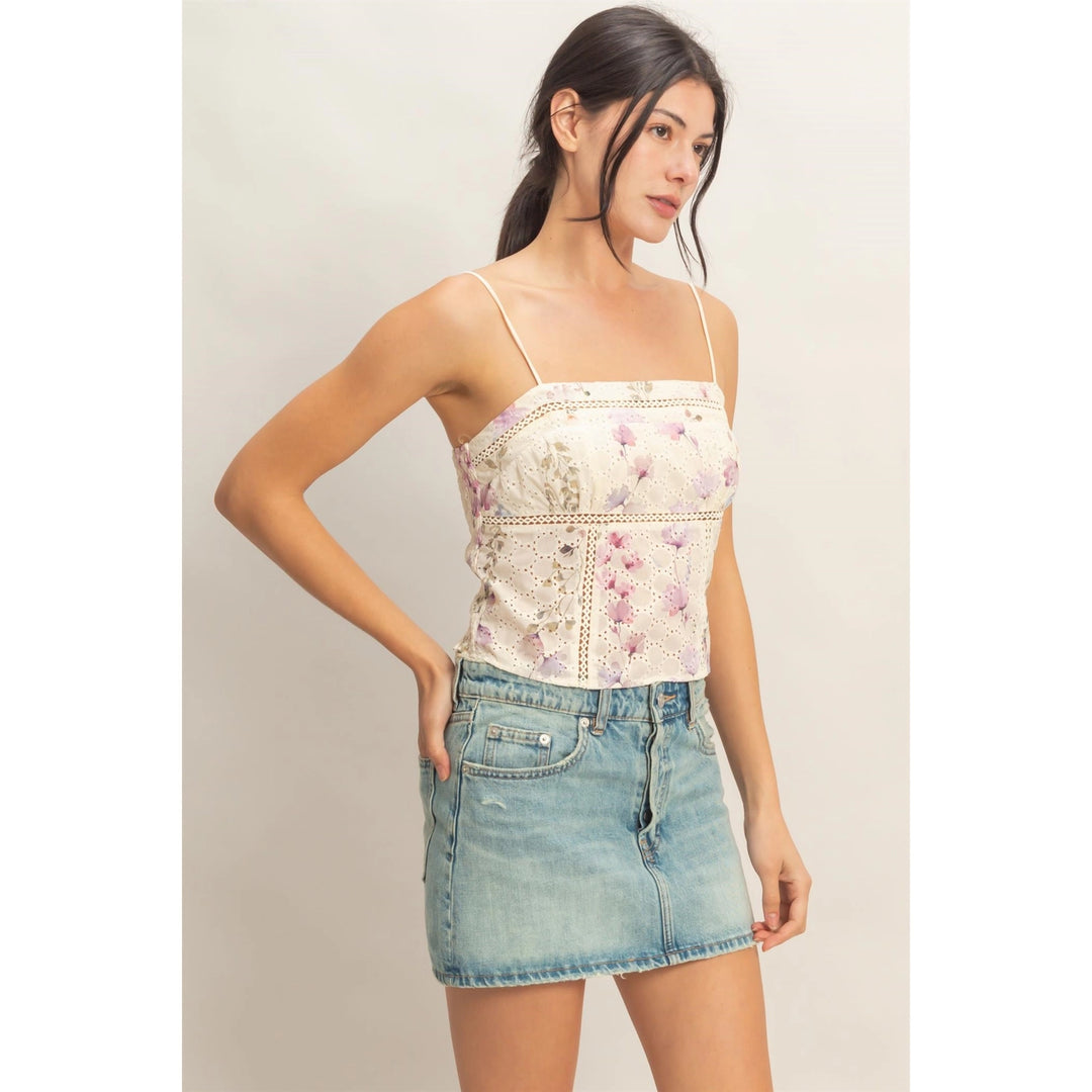 LACE TRIM FLORAL STRAP TANK