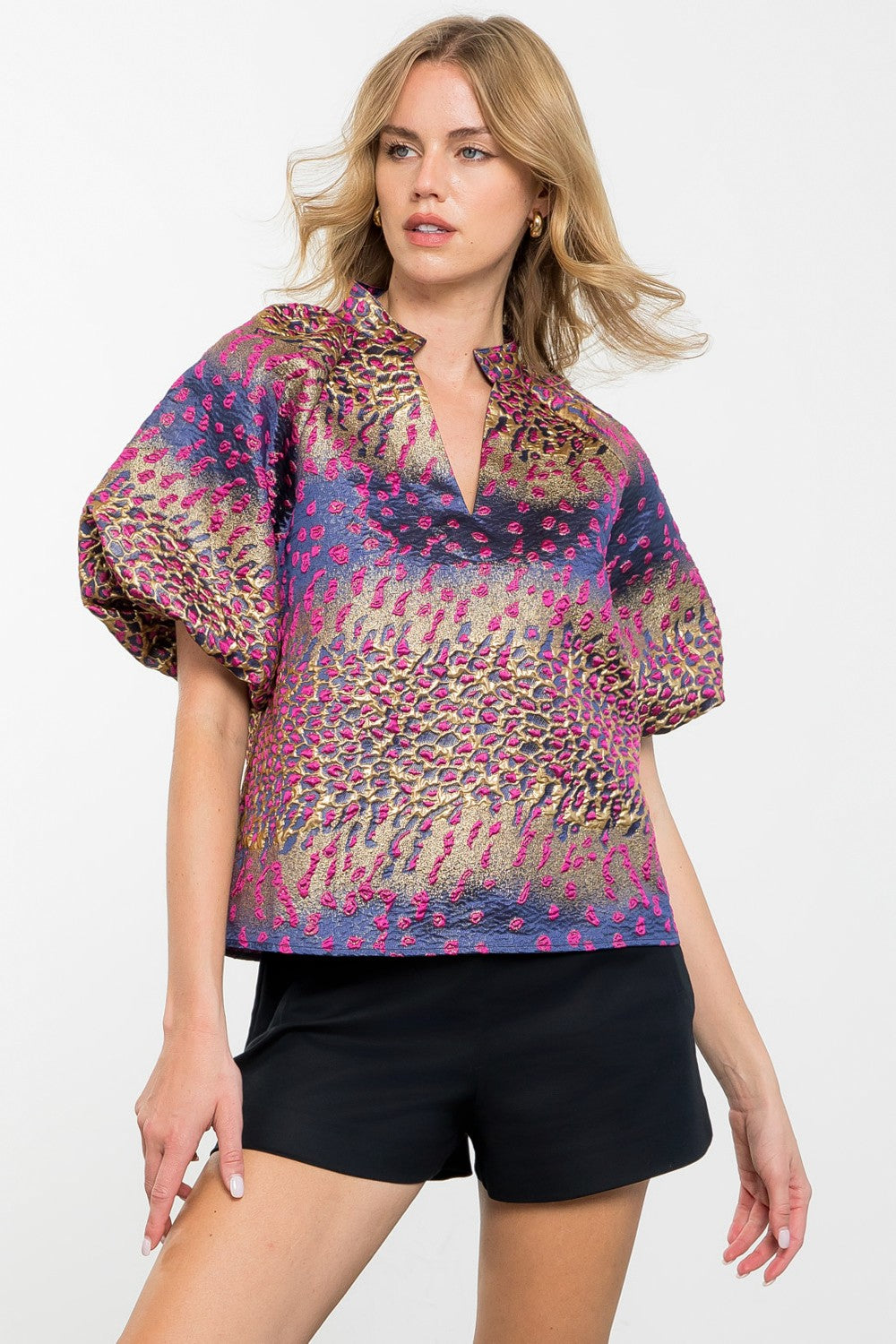 METALLIC DETAIL BELL SLEEVE TOP