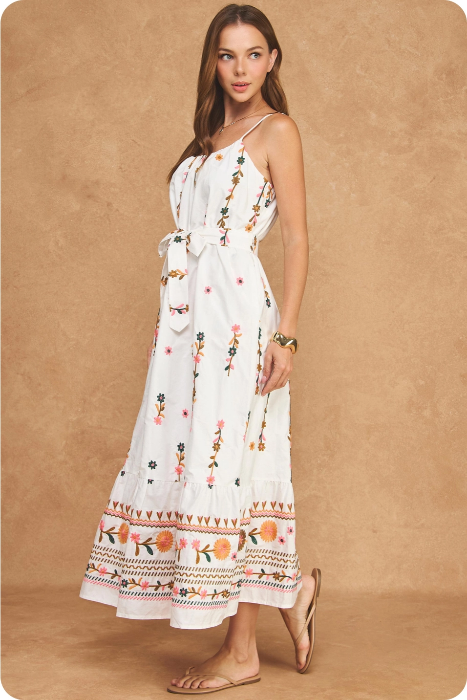 FLORAL EMBROIDERED DETAIL MIDI DRESS