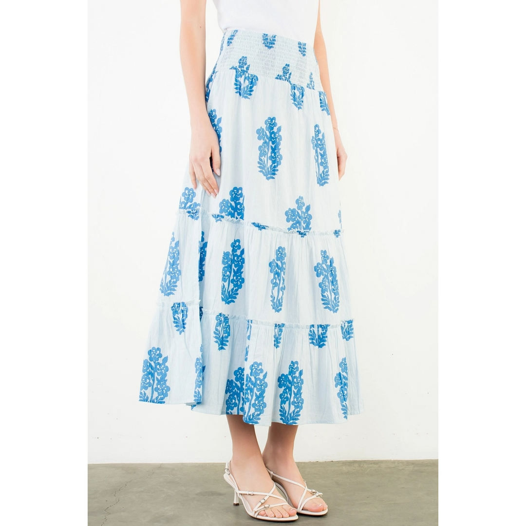 SMOCKED WAIST FLORAL PATTERN SKIRT