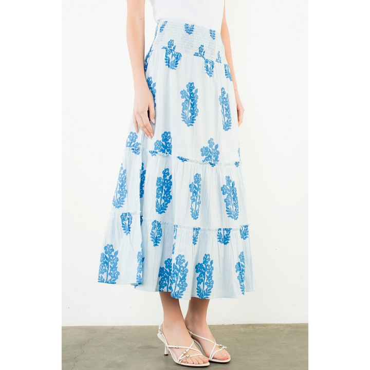 SMOCKED WAIST FLORAL PATTERN SKIRT