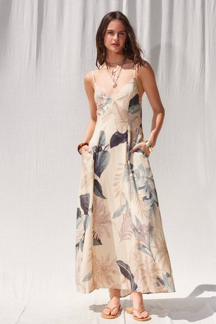 PRINTED OPEN BACK MAXI DRESS