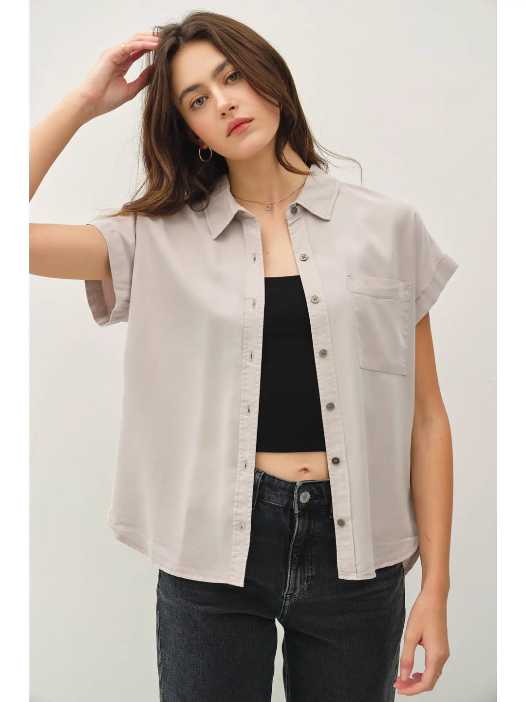 TENCEL DOLMAN SLEEVE BUTTON DOWN SHIRT