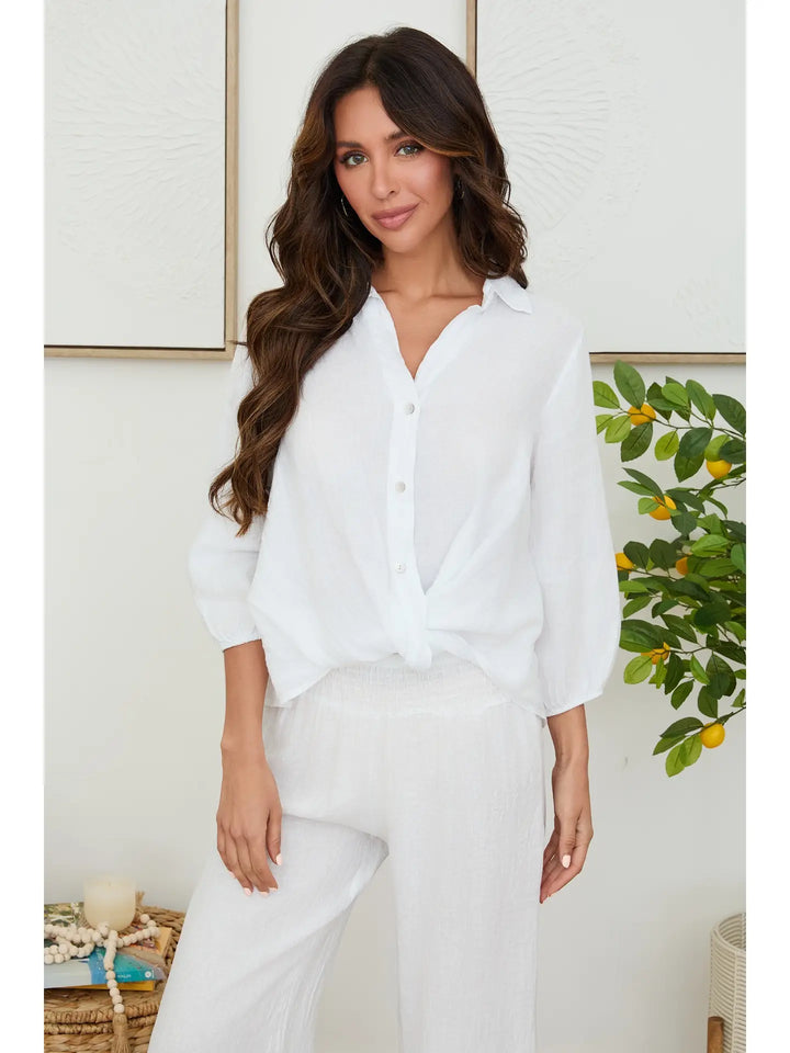FRONT TWIST HEM HENLEY TOP