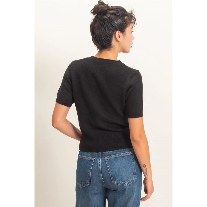 CREW NECK SHORT SLEEVE KNIT TOP