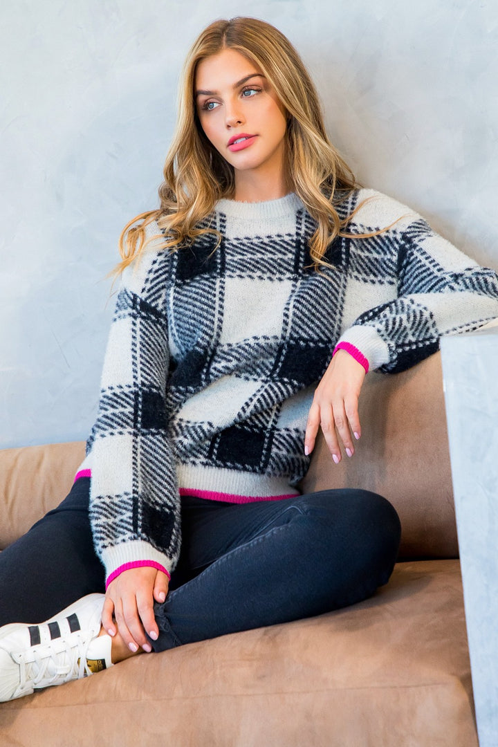 MOHAIR PLAID SWEATER