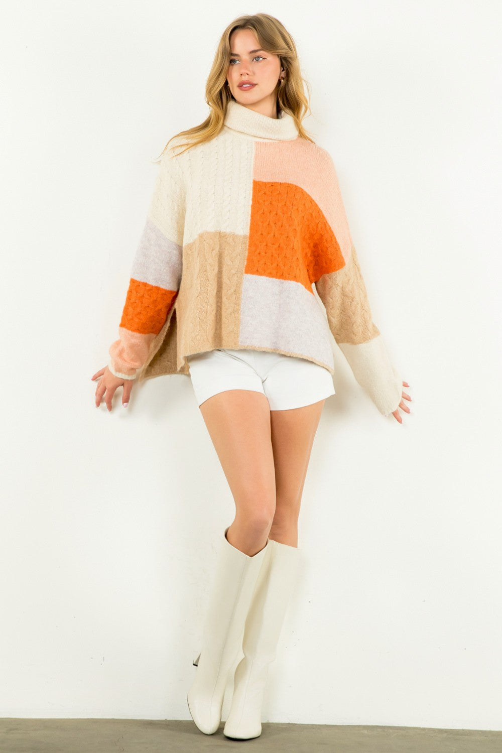 TURTLENECK COLORBLOCK KNIT SWEATER