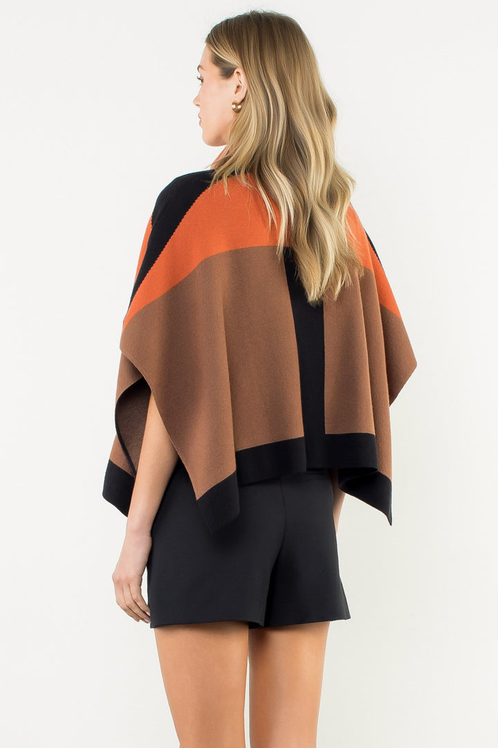 COLORBLOCK TURTLENECK KNIT PONCHO