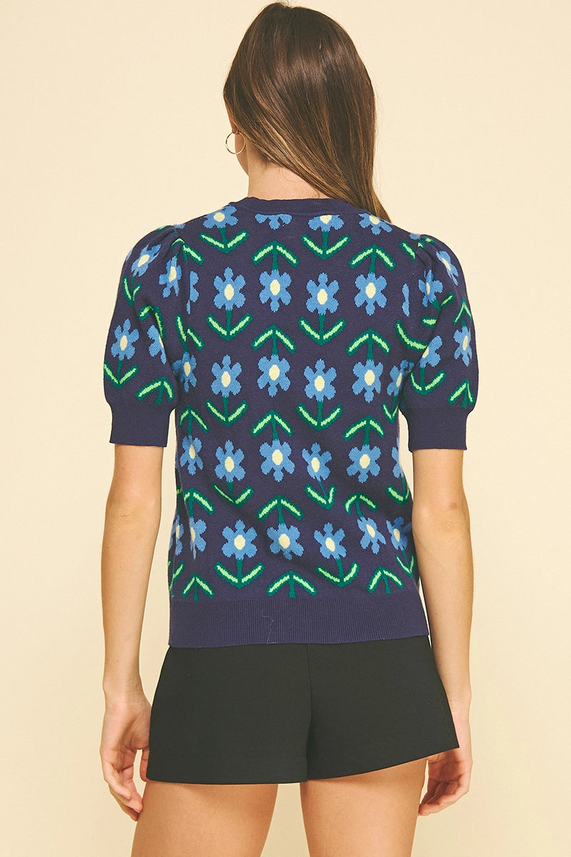 FLORAL PRINT KNIT SWEATER