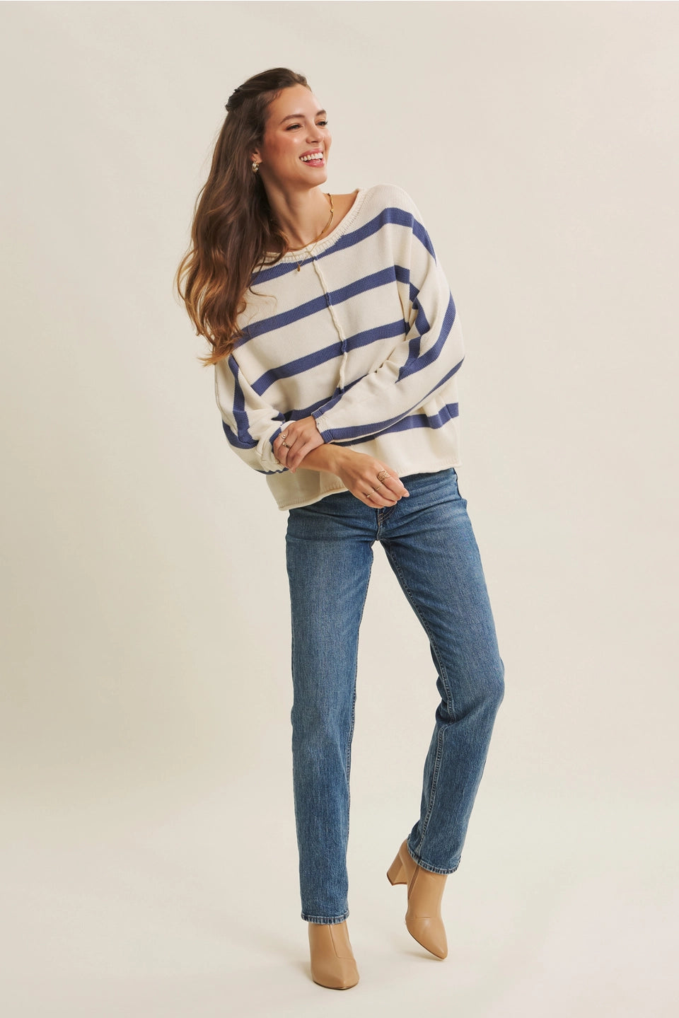 STRIPE DOLMAN SLEEVES SWEATER TOP