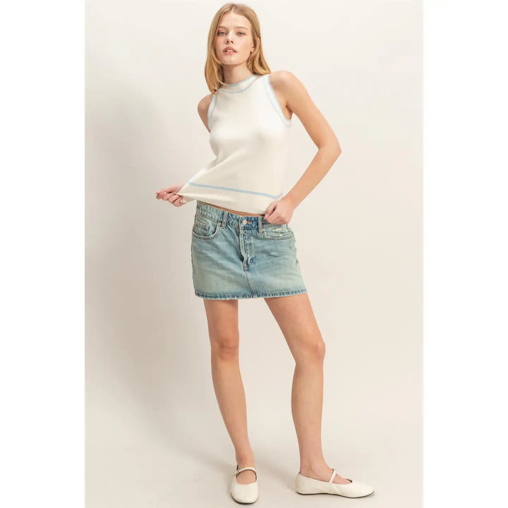 CONTRAST TRIM SLEEVELESS RIBBED TOP