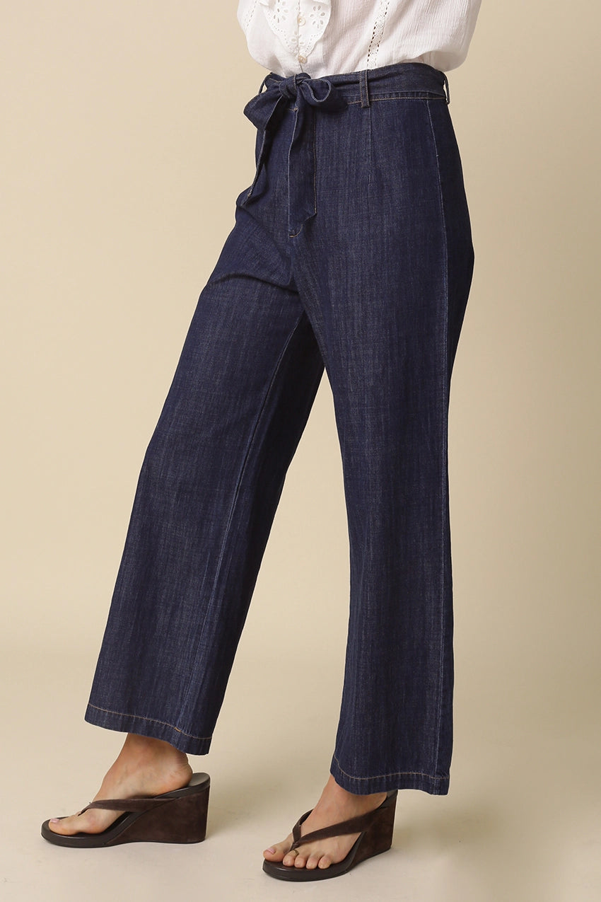 SELENA DENIM TIE-WAIST PANTS