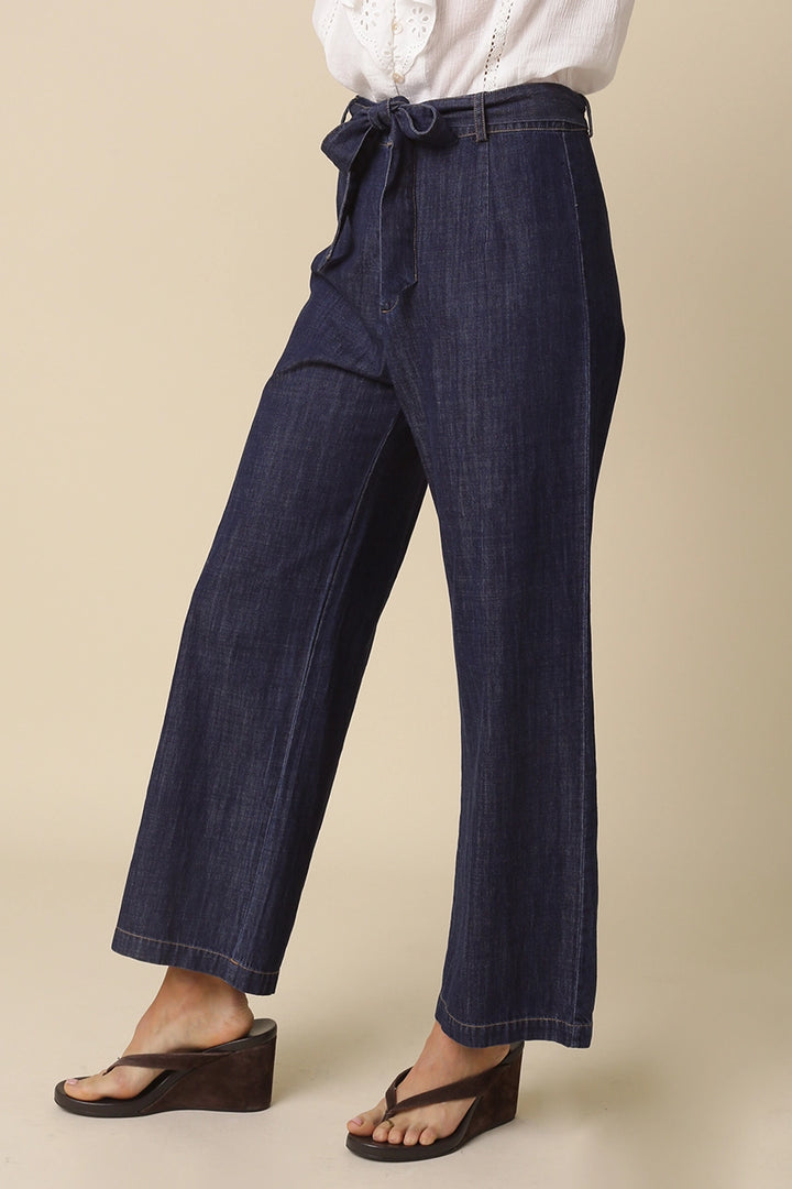 SELENA DENIM TIE-WAIST PANTS