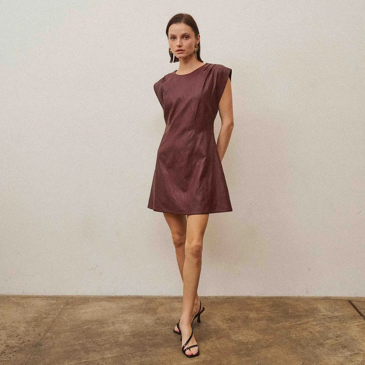 FIT &amp; FLARE VEGAN LEATHER DRESS