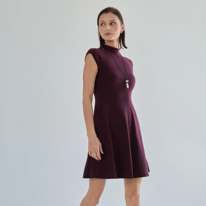 MOCK NECK FIT &amp; FLARE MINI SWEATER DRESS