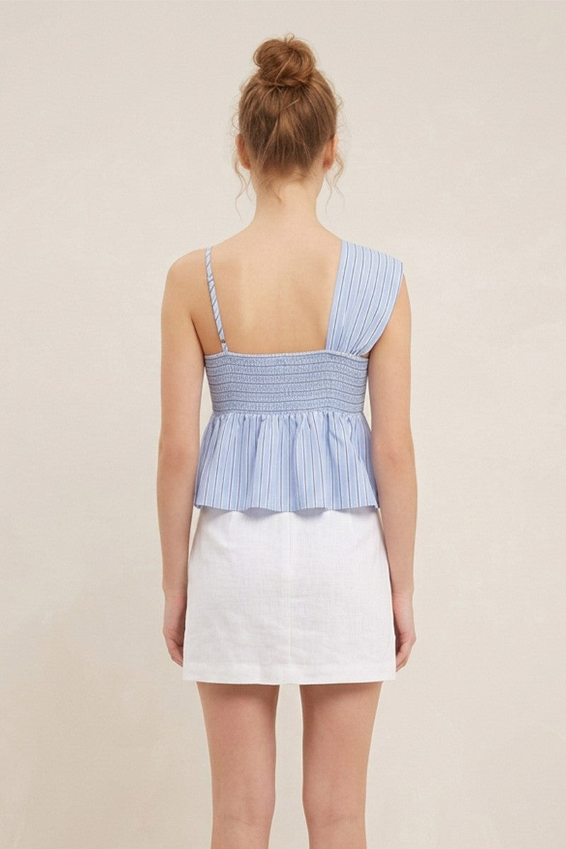 TWIST DETAIL SLEEVELESS STRIPED PEPLUM TOP