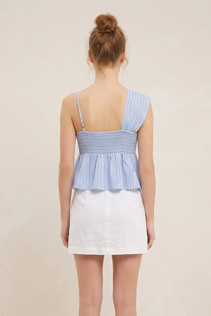 TWIST DETAIL SLEEVELESS STRIPED PEPLUM TOP