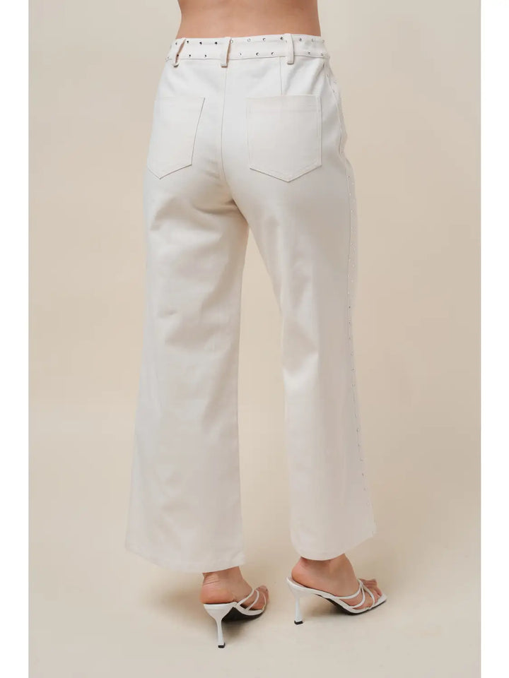 SIDE RHINESTONE DETAILED STRETCH PANTS