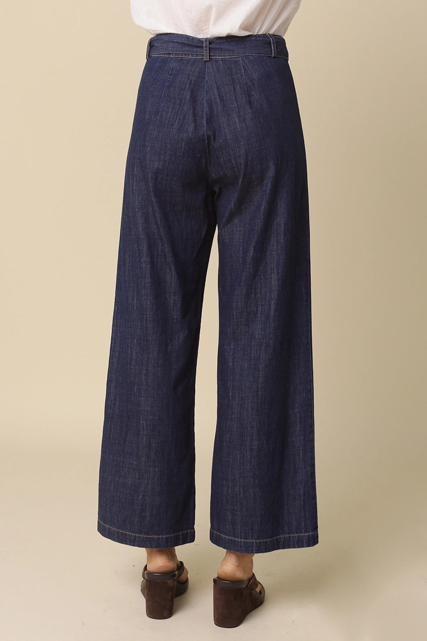 SELENA DENIM TIE-WAIST PANTS
