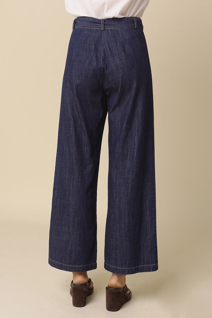 SELENA DENIM TIE-WAIST PANTS