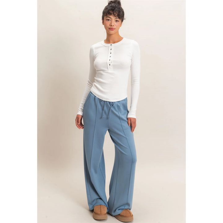DRAWSTRING WAIST PINTUCK WIDE LEG PANTS