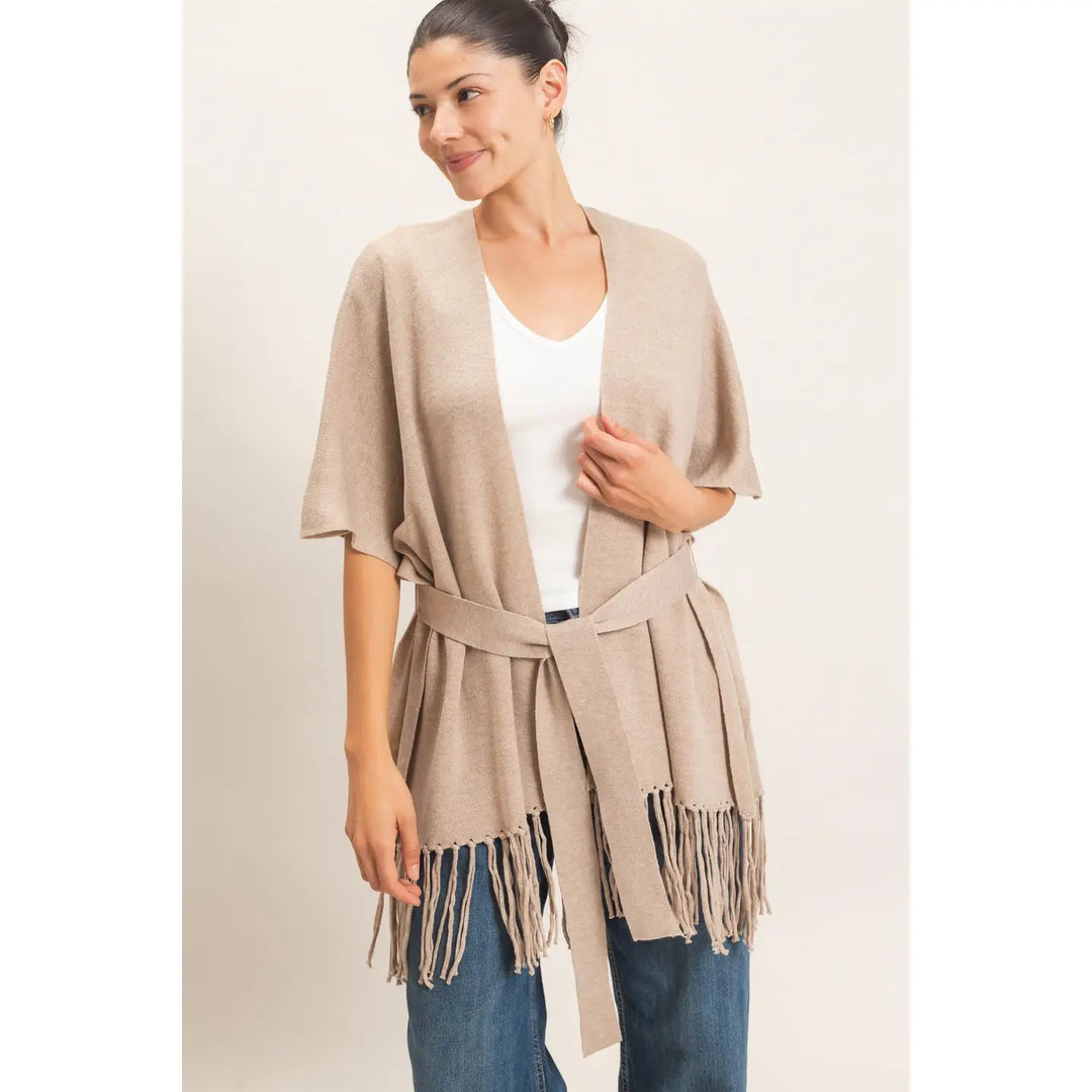 FRINGE HEM KIMONO SWEATER