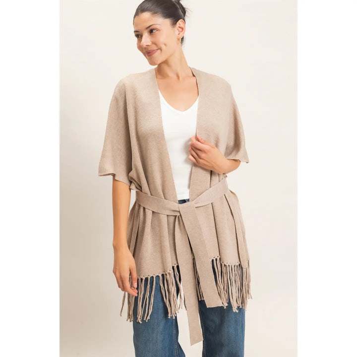 FRINGE HEM KIMONO SWEATER