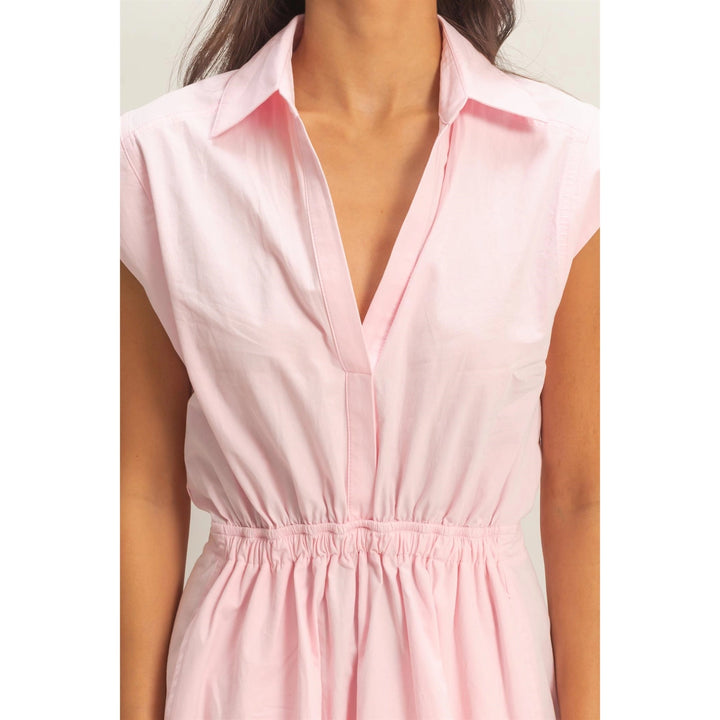 SLEEVELESS COLLARED SHIRRED MINI DRESS